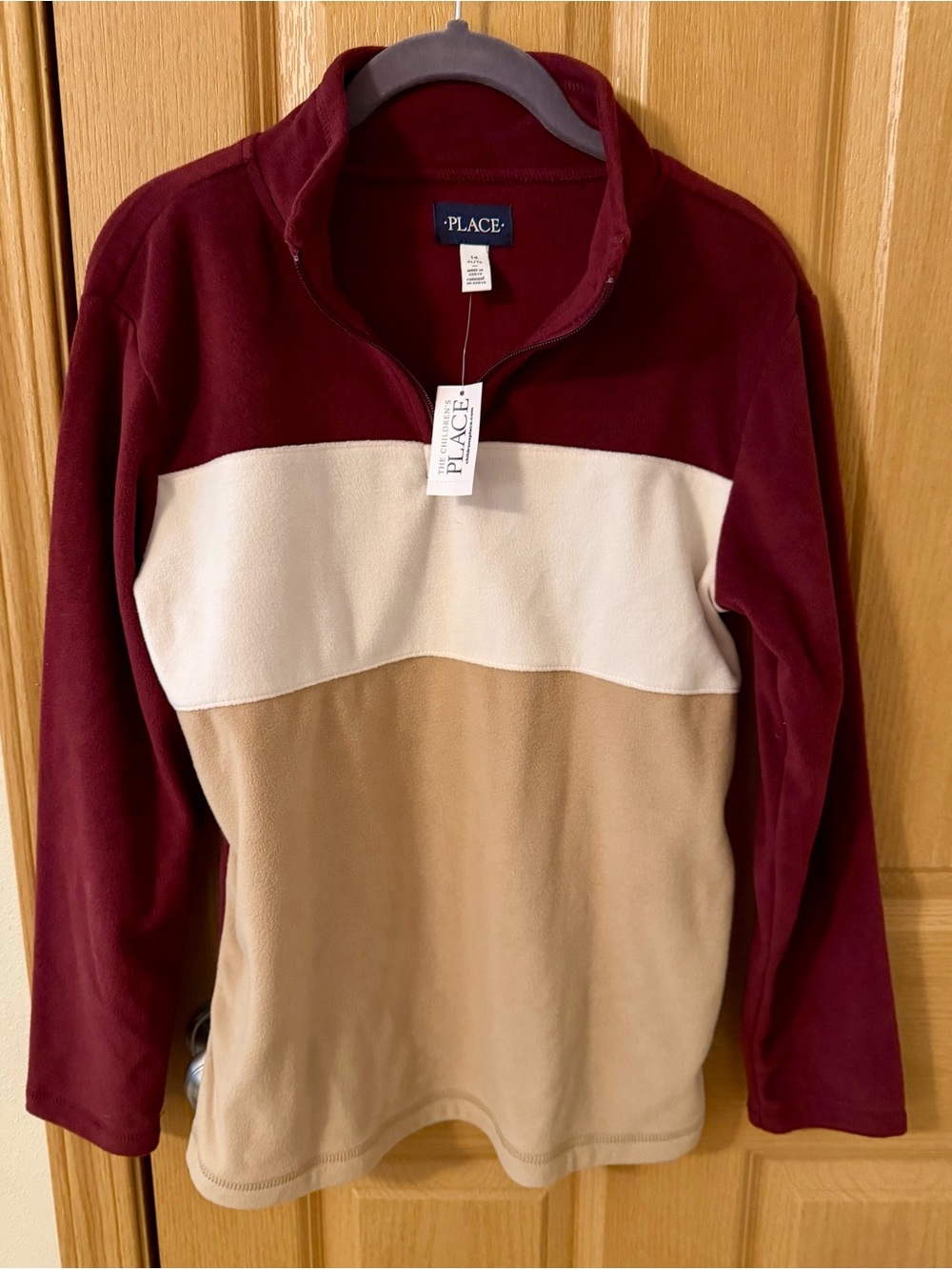 Childrens place kids Maroon, Cream & Tan Colorblock Half-Zip Fleece